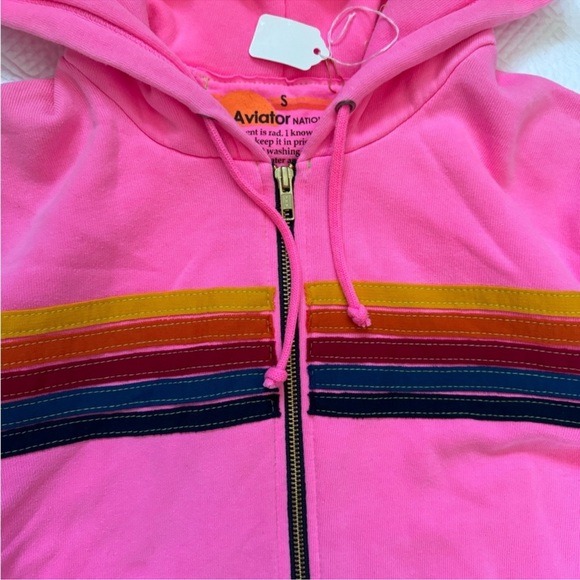 🌈Gorgeous Pink 5 striped Aviator Nation Zip up size SMALL - Picture 1 of 5